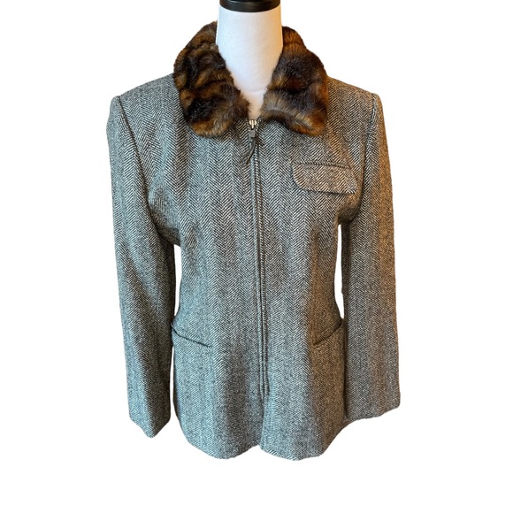 Lauren Ralph Lauren Jackets & Blazers - Lauren by Ralph Lauren Vintage Silk/Wool Faux Fur Collar Blazer Jacket Sz 4